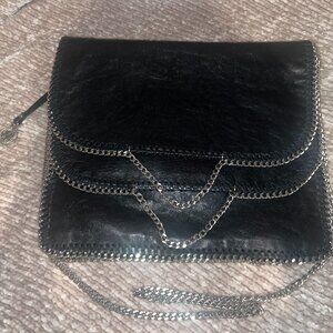 DKNY Black Leather Convertible Cross-Body Chain Handbag